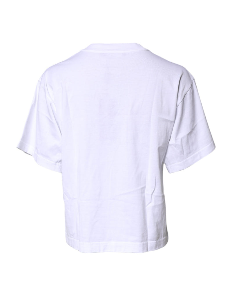 Dolce & Gabbana White Printed Round Neck Cotton T-shirt