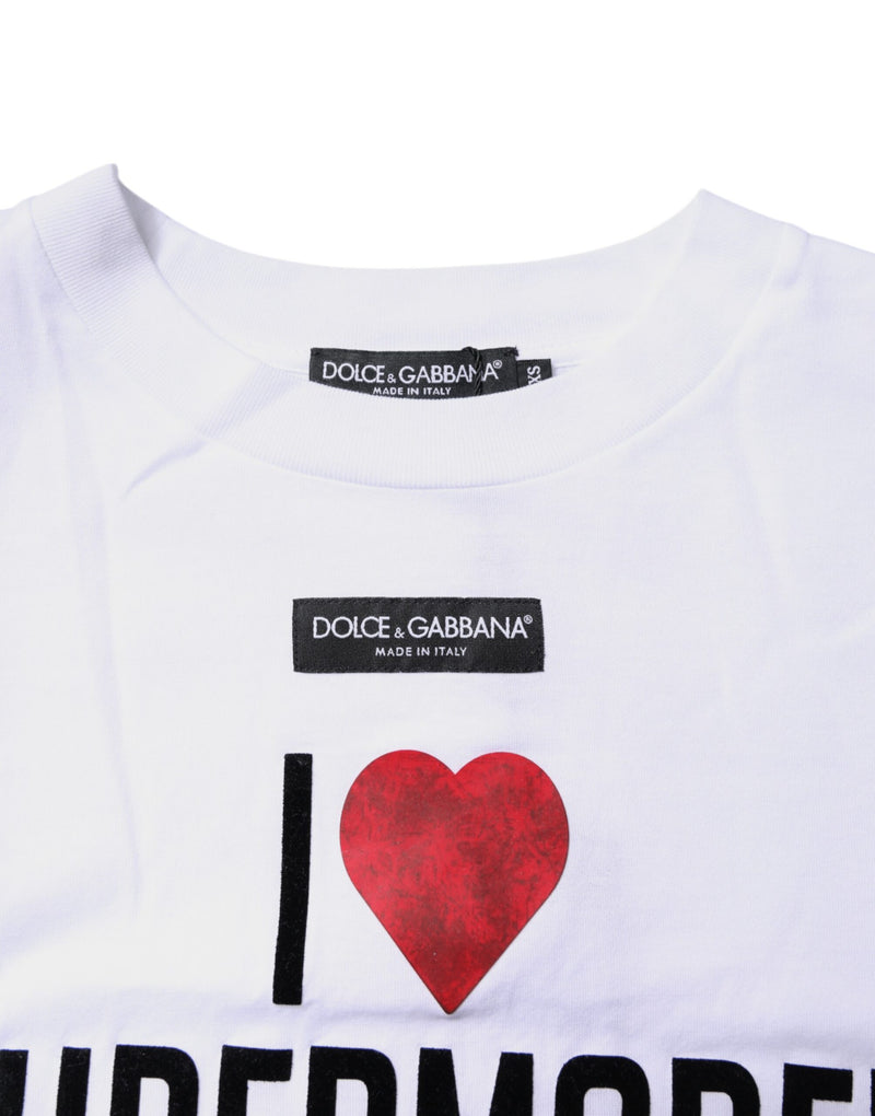 Dolce & Gabbana White Printed Round Neck Cotton T-shirt