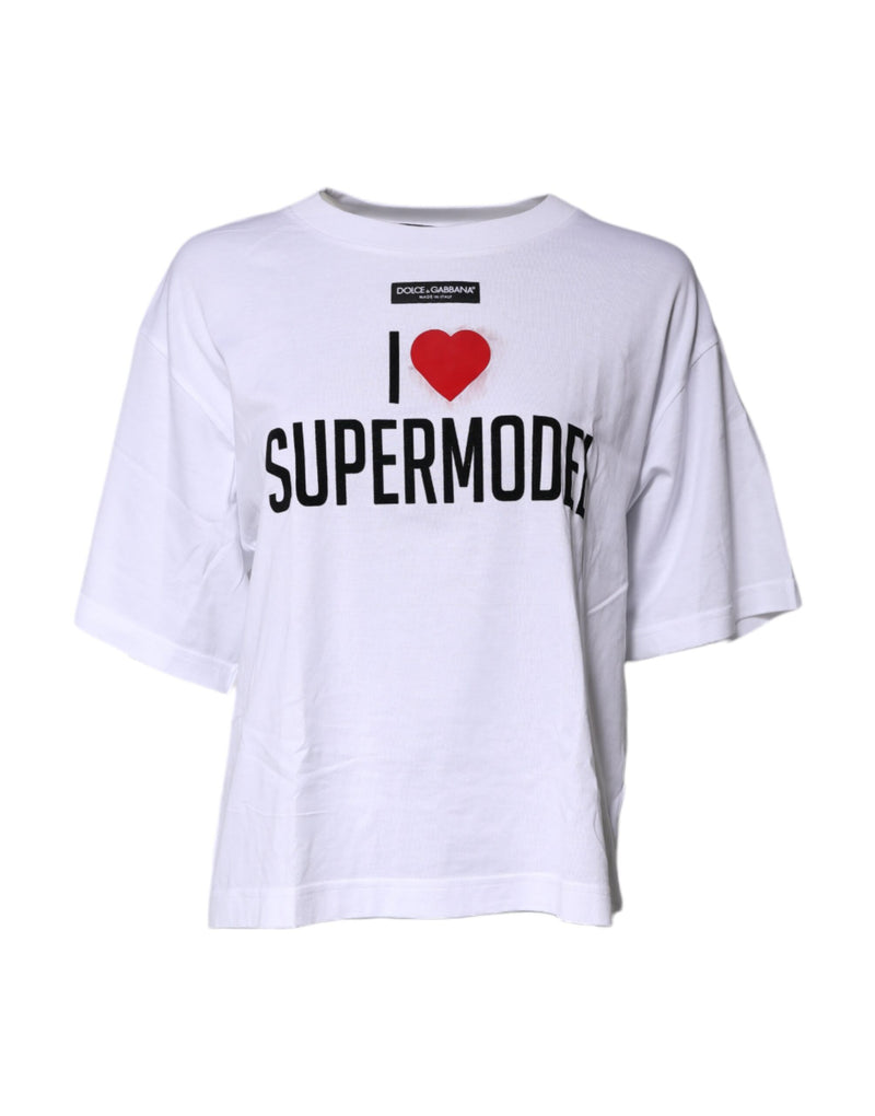 Dolce & Gabbana White Printed Round Neck Cotton T-Shirt