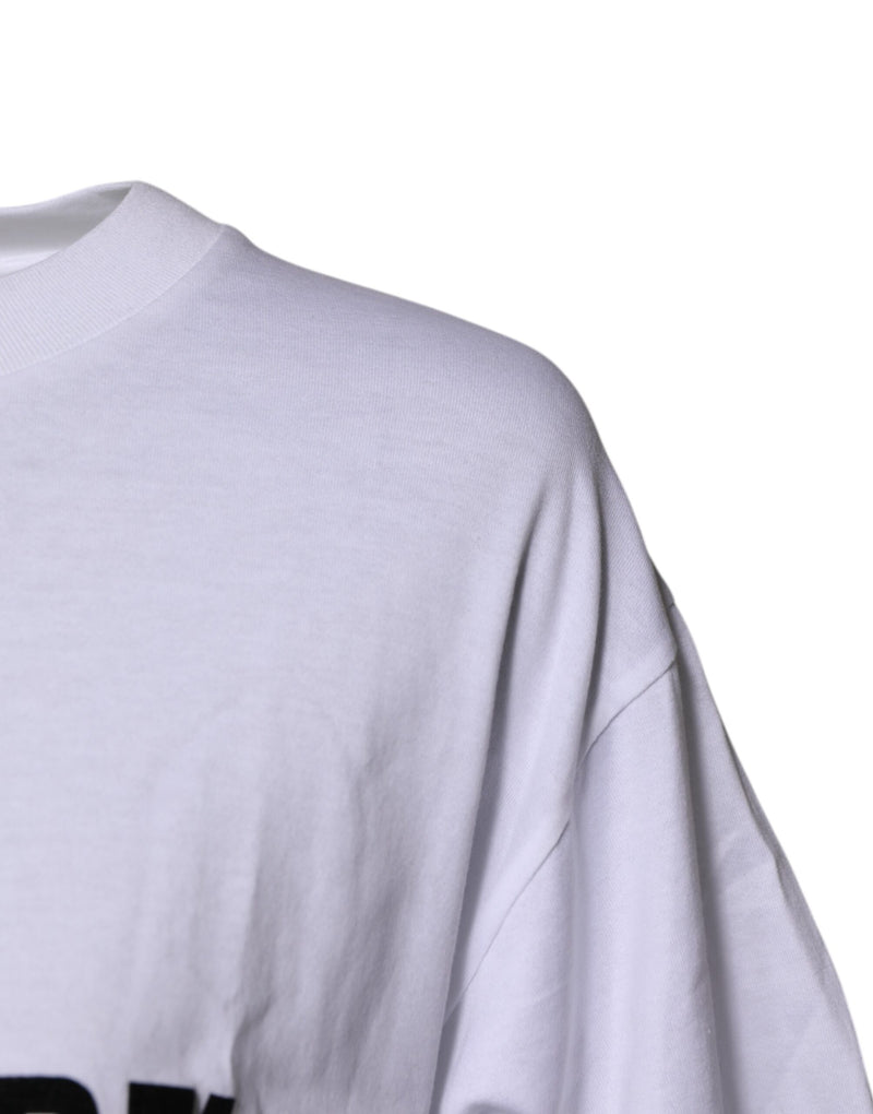 Dolce & Gabbana White Printed Round Neck Cotton T-Shirt