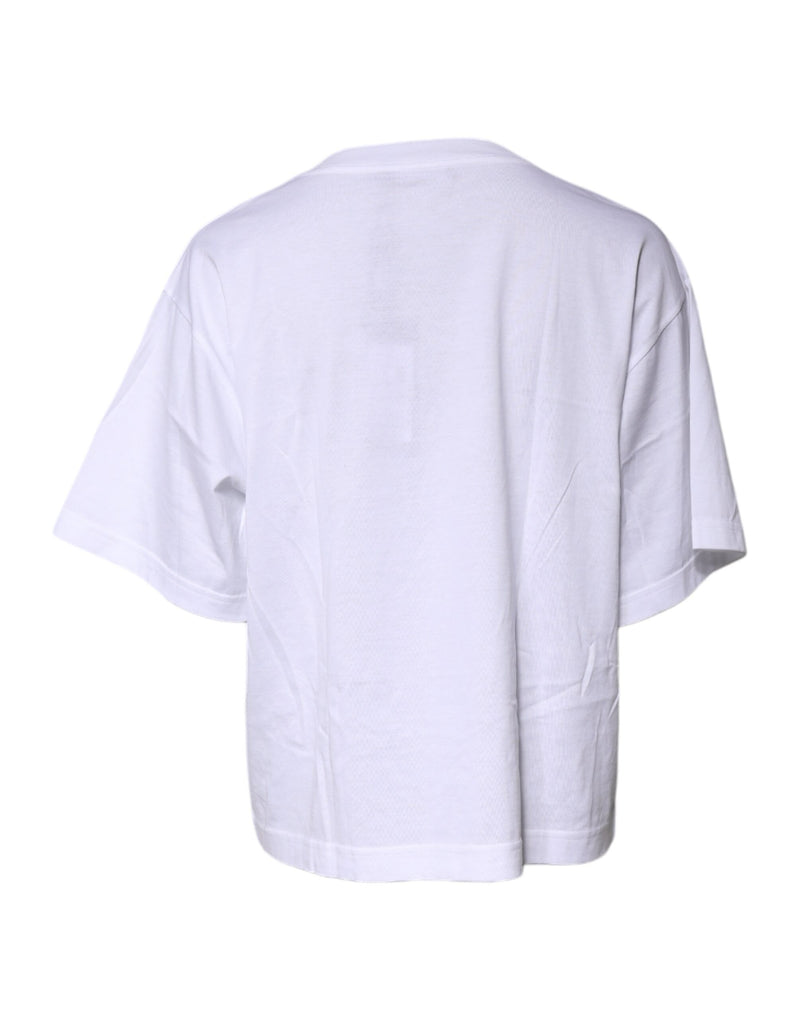 Dolce & Gabbana White Printed Round Neck Cotton T-Shirt