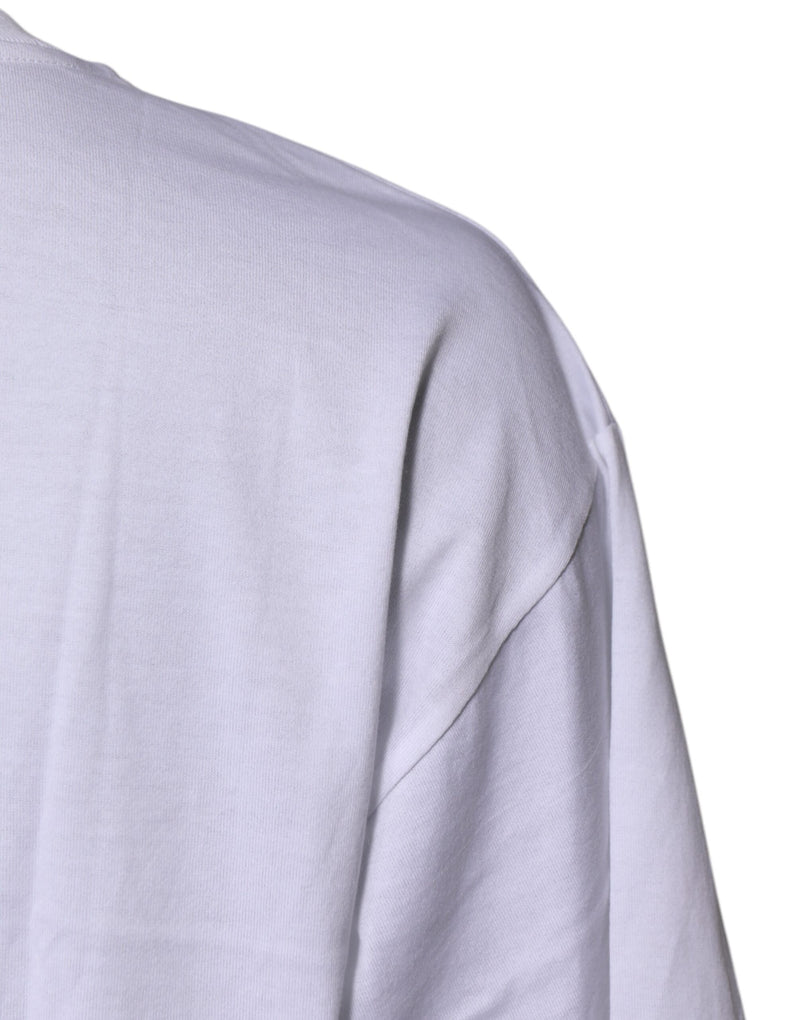 Dolce & Gabbana White Printed Round Neck Cotton T-Shirt