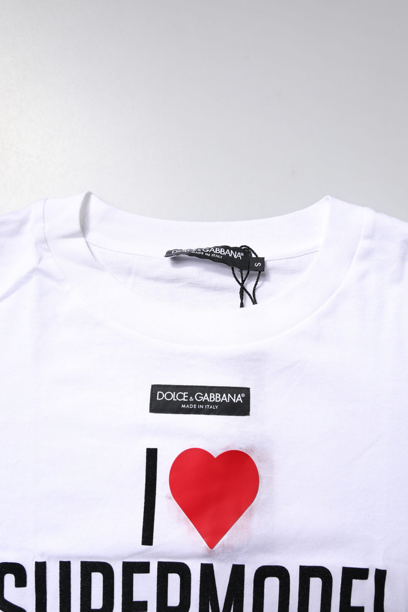 Dolce & Gabbana White Printed Round Neck Cotton T-Shirt