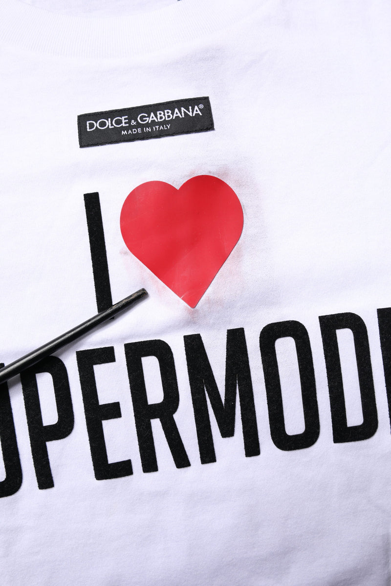 Dolce & Gabbana White Printed Round Neck Cotton T-Shirt