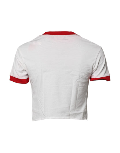 Dolce & Gabbana White Printed Round Neck Cropped Top T-shirt
