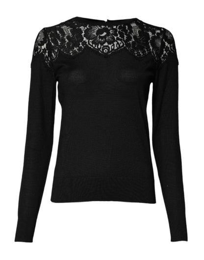 Blouse à manches longues en dentelle florale noire Dolce & Gabbana