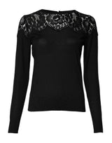 Dolce & Gabbana Blouse Top en Dentelle Florale Noire à Manches Longues