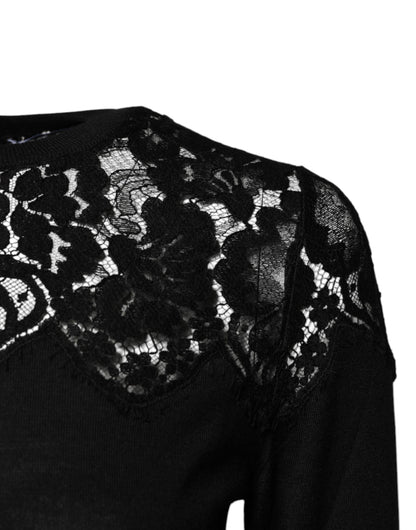 Blouse à manches longues en dentelle florale noire Dolce & Gabbana