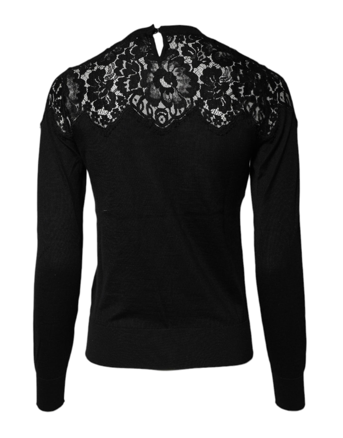 Dolce & Gabbana Blouse Top en Dentelle Florale Noire à Manches Longues