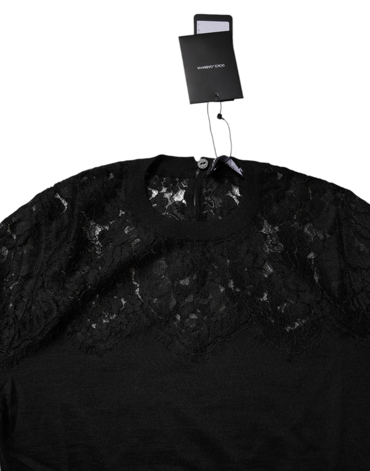 Dolce & Gabbana Blouse Top en Dentelle Florale Noire à Manches Longues