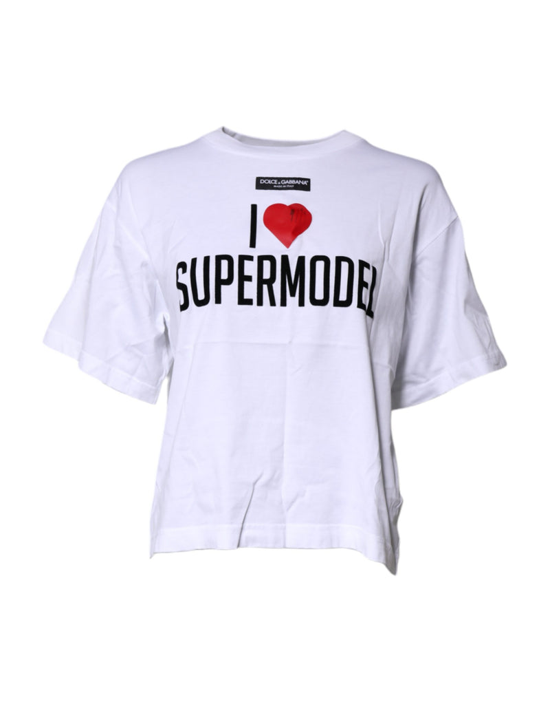 Dolce & Gabbana White Printed Round Neck Cotton T-shirt
