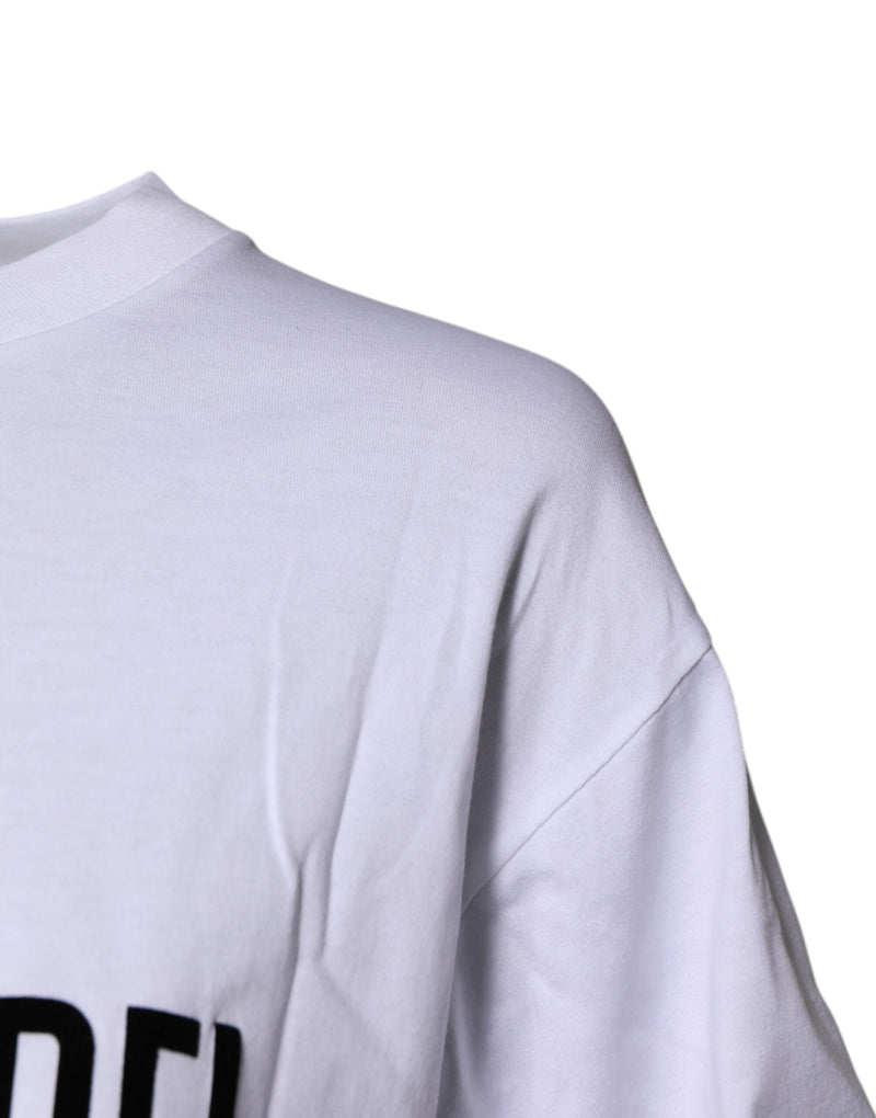 Dolce & Gabbana White Printed Round Neck Cotton T-shirt