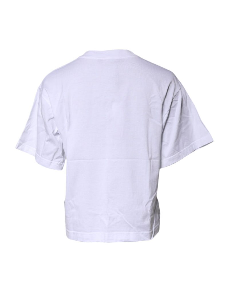 Dolce & Gabbana White Printed Round Neck Cotton T-shirt