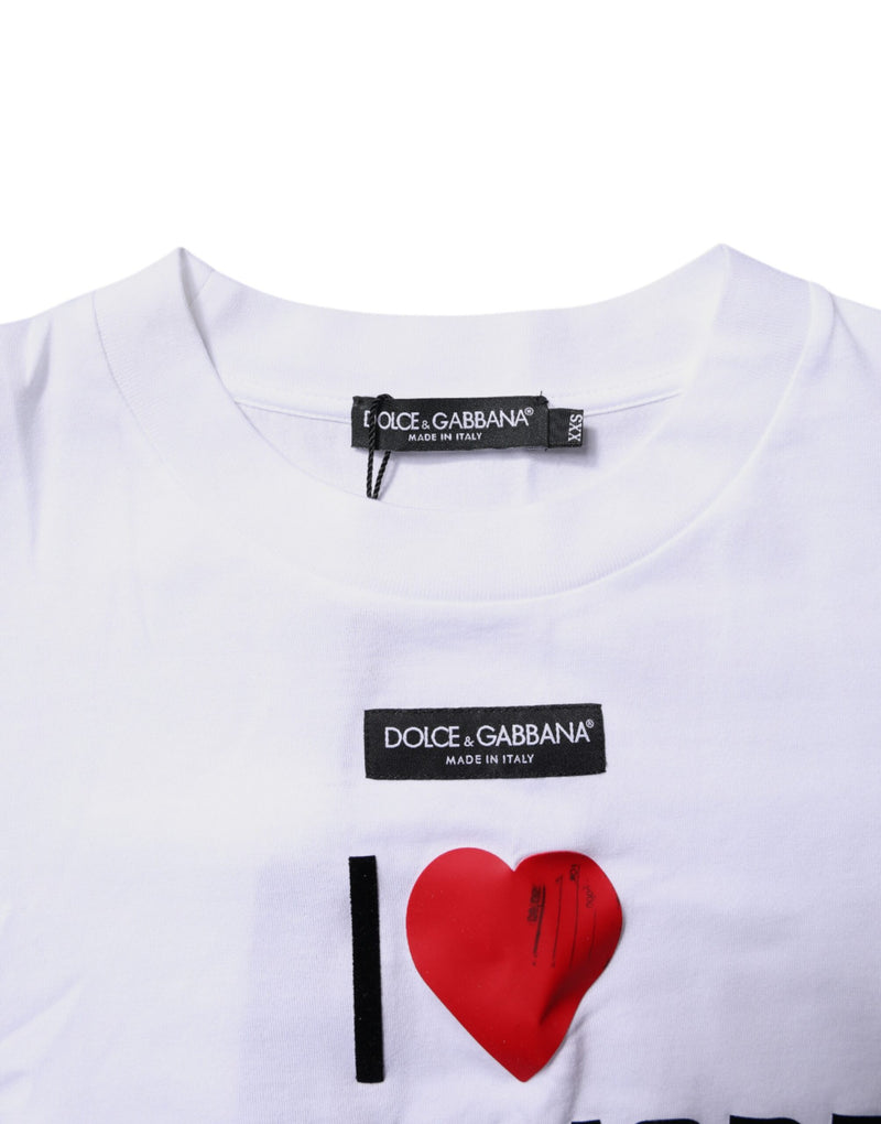Dolce & Gabbana White Printed Round Neck Cotton T-shirt