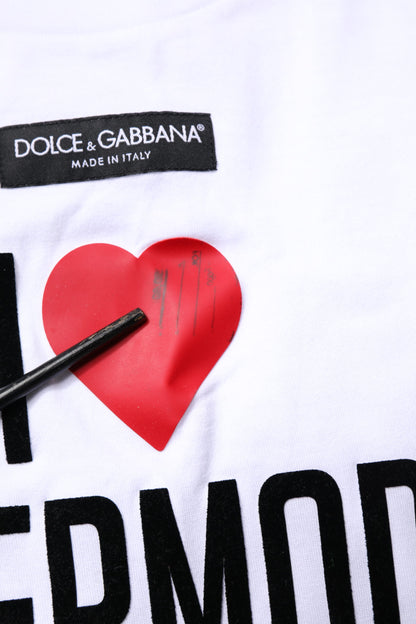 T-shirt en coton blanc à col rond imprimé Dolce & Gabbana