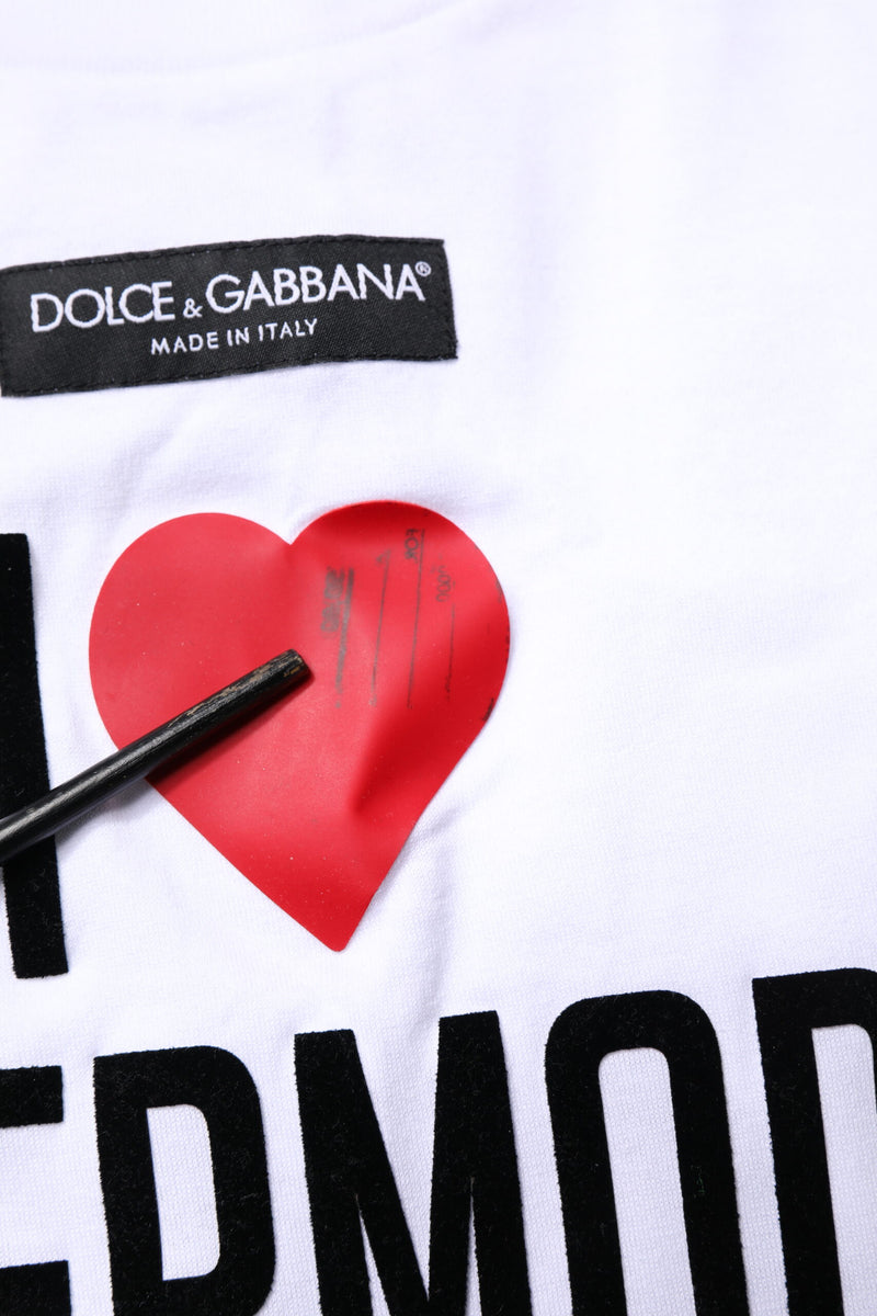 Dolce & Gabbana White Printed Round Neck Cotton T-shirt