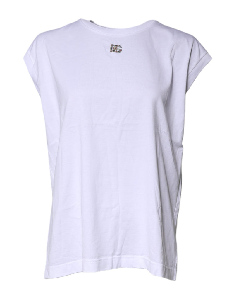 Dolce & Gabbana White Cotton Sleeveless Round Neck Tank Top