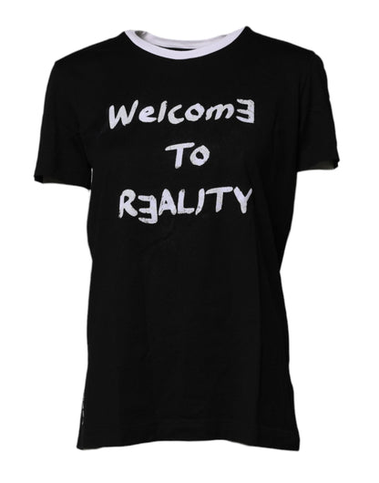 Dolce & Gabbana zwart bedrukt T-shirt met ronde hals, gemaakt van katoen.