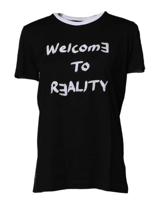 Dolce & Gabbana zwart bedrukt T-shirt met ronde hals, gemaakt van katoen.