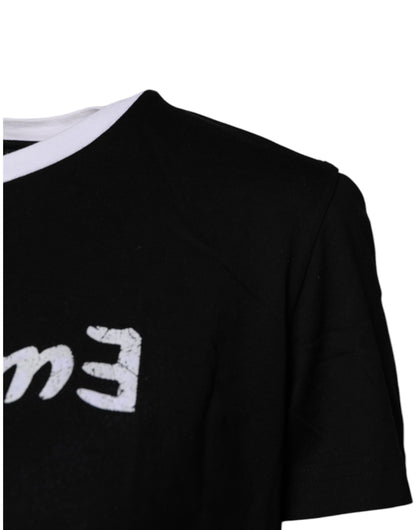 Dolce & Gabbana zwart bedrukt T-shirt met ronde hals, gemaakt van katoen.