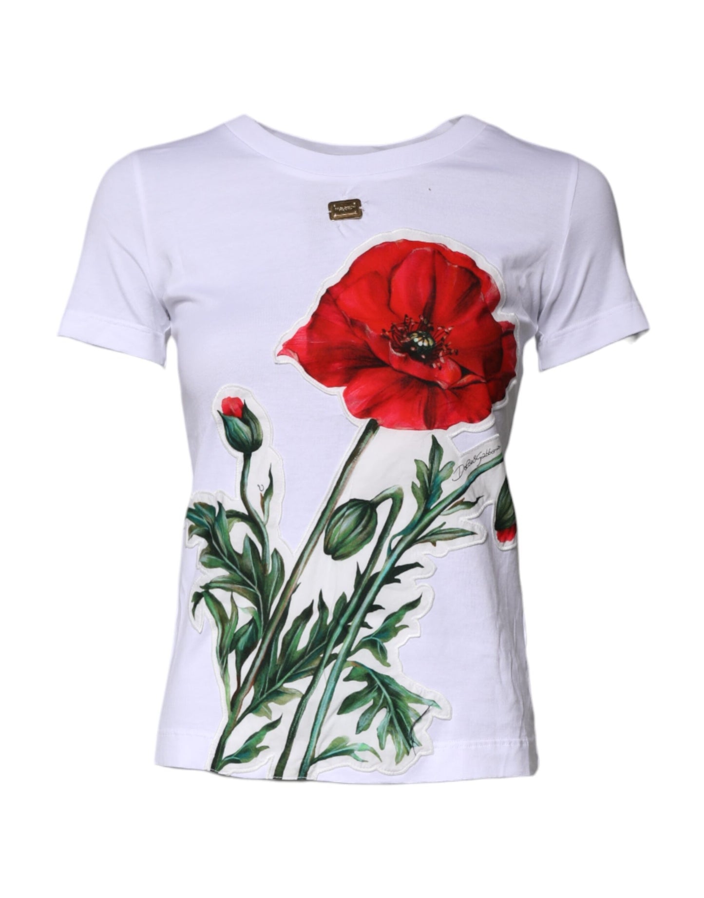T-shirt en coton à col rond blanc avec imprimé floral de Dolce & Gabbana