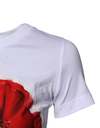 T-shirt en coton à col rond blanc avec imprimé floral de Dolce & Gabbana