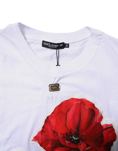 T-shirt en coton à col rond blanc avec imprimé floral de Dolce & Gabbana