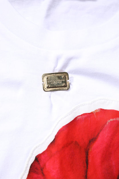T-shirt en coton à col rond blanc avec imprimé floral de Dolce & Gabbana