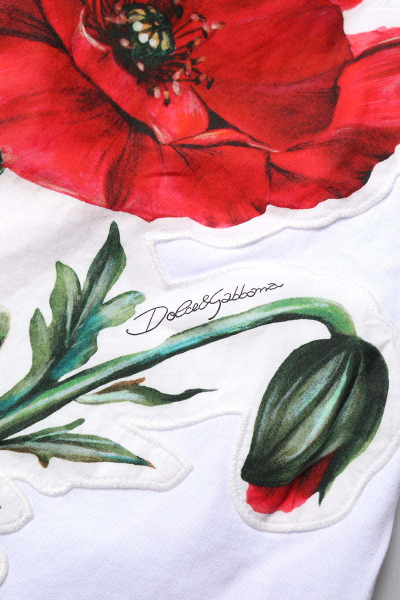 Dolce & Gabbana White Floral Print Cotton Crew Neck T-shirt