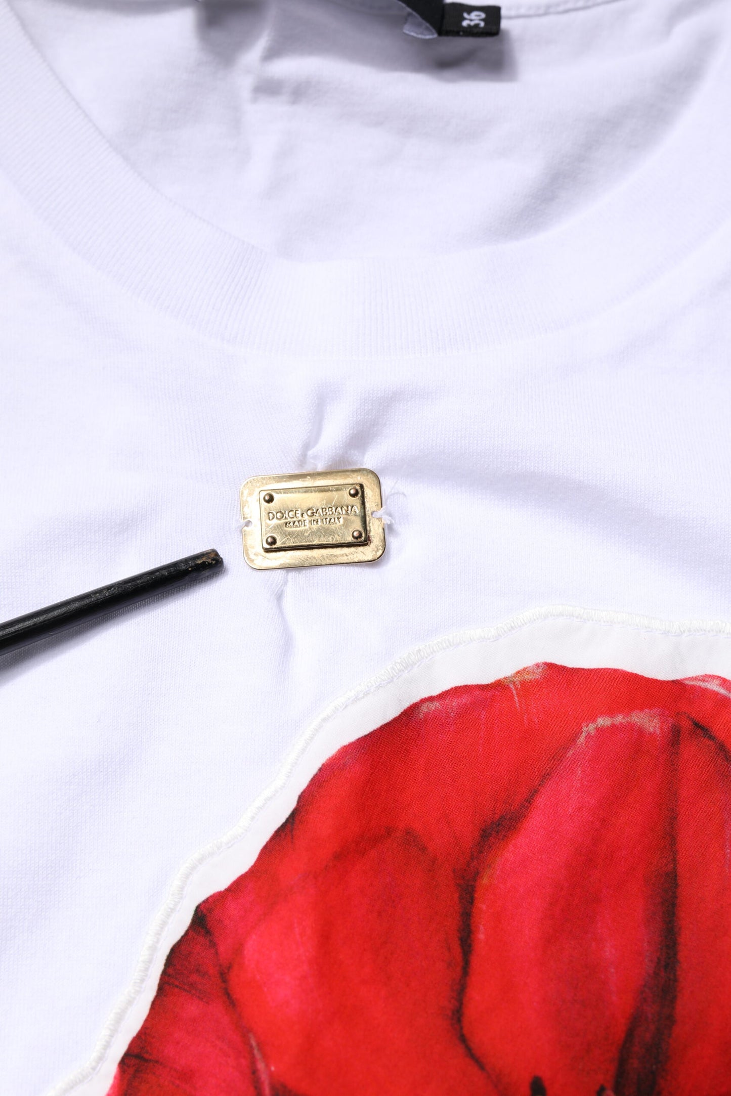 T-shirt en coton à col rond blanc avec imprimé floral de Dolce & Gabbana