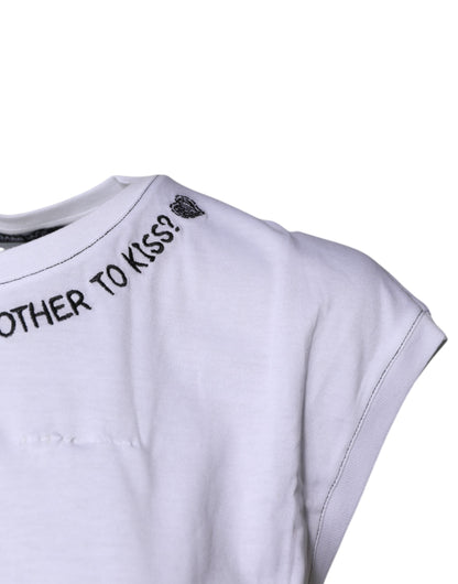 Dolce & Gabbana wit katoenen, mouwloze, bedrukte tanktop.