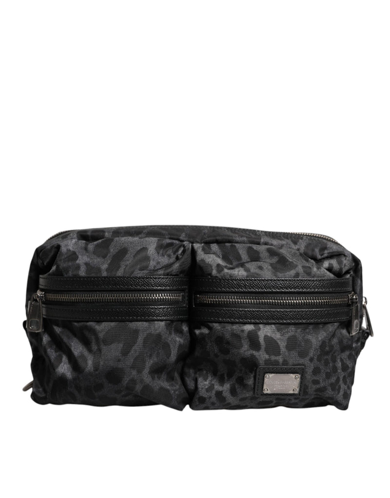 Sac banane Dolce & Gabbana noir gris léopard avec logo DG