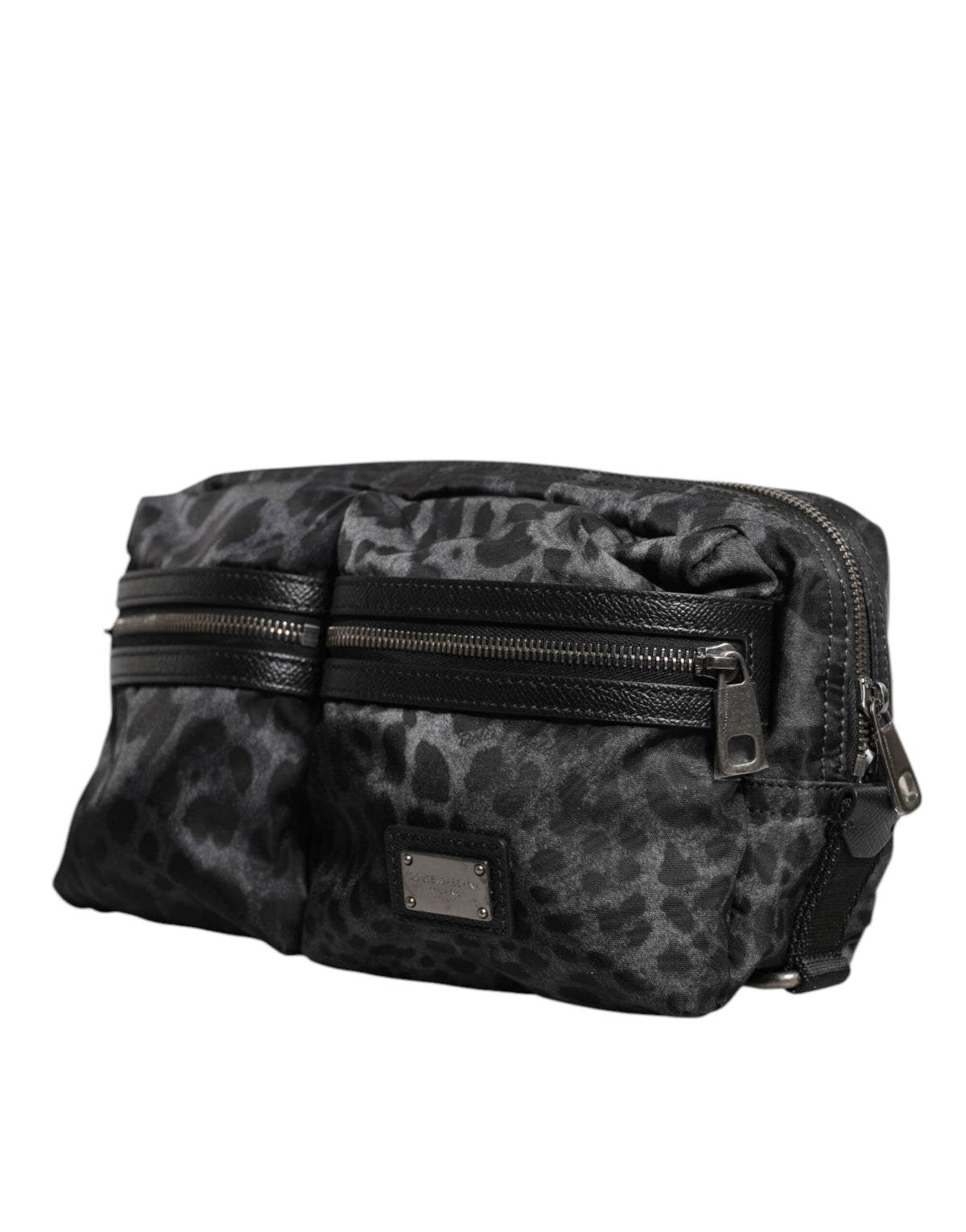 Sac banane Dolce & Gabbana noir gris léopard avec logo DG
