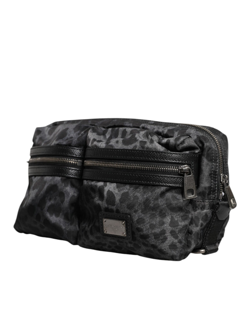 Sac banane Dolce & Gabbana noir gris léopard avec logo DG
