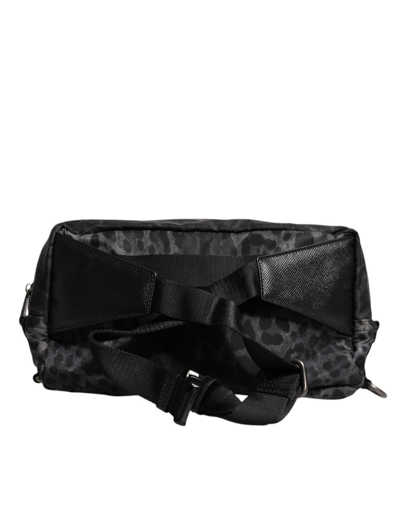 Sac banane Dolce & Gabbana noir gris léopard avec logo DG