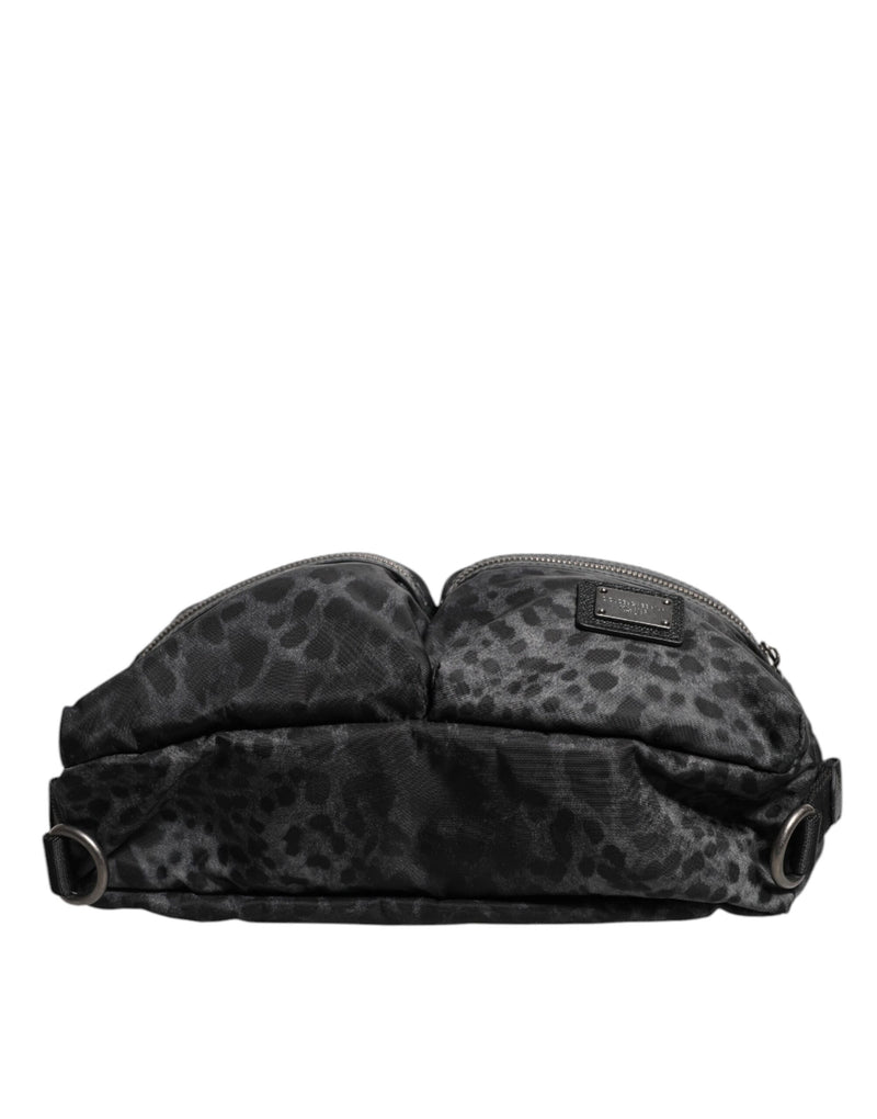 Sac banane Dolce & Gabbana noir gris léopard avec logo DG