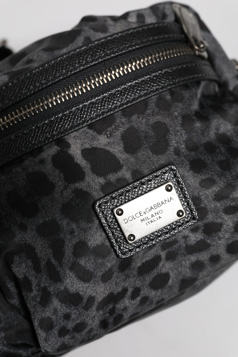 Sac banane Dolce & Gabbana noir gris léopard avec logo DG