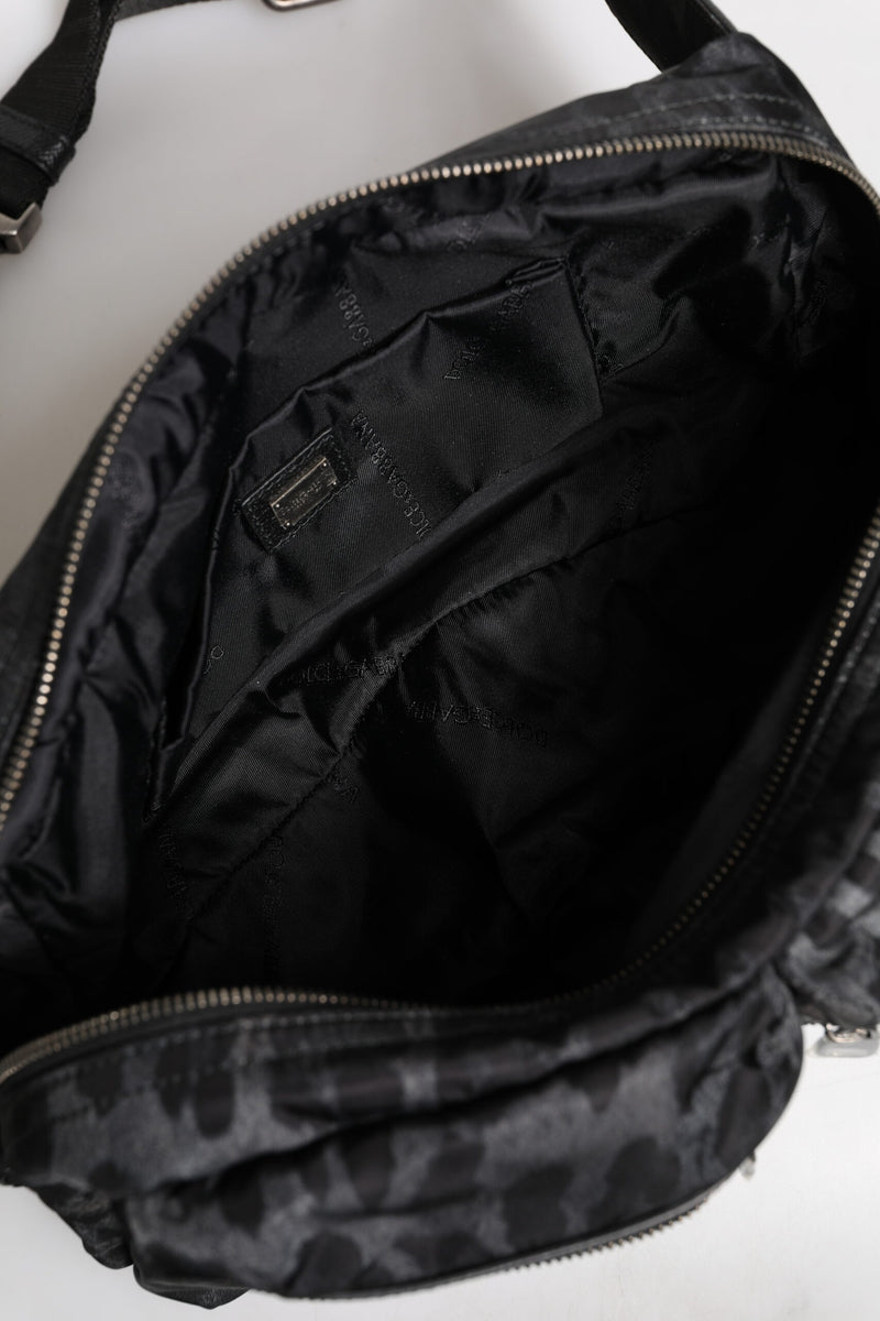 Sac banane Dolce & Gabbana noir gris léopard avec logo DG