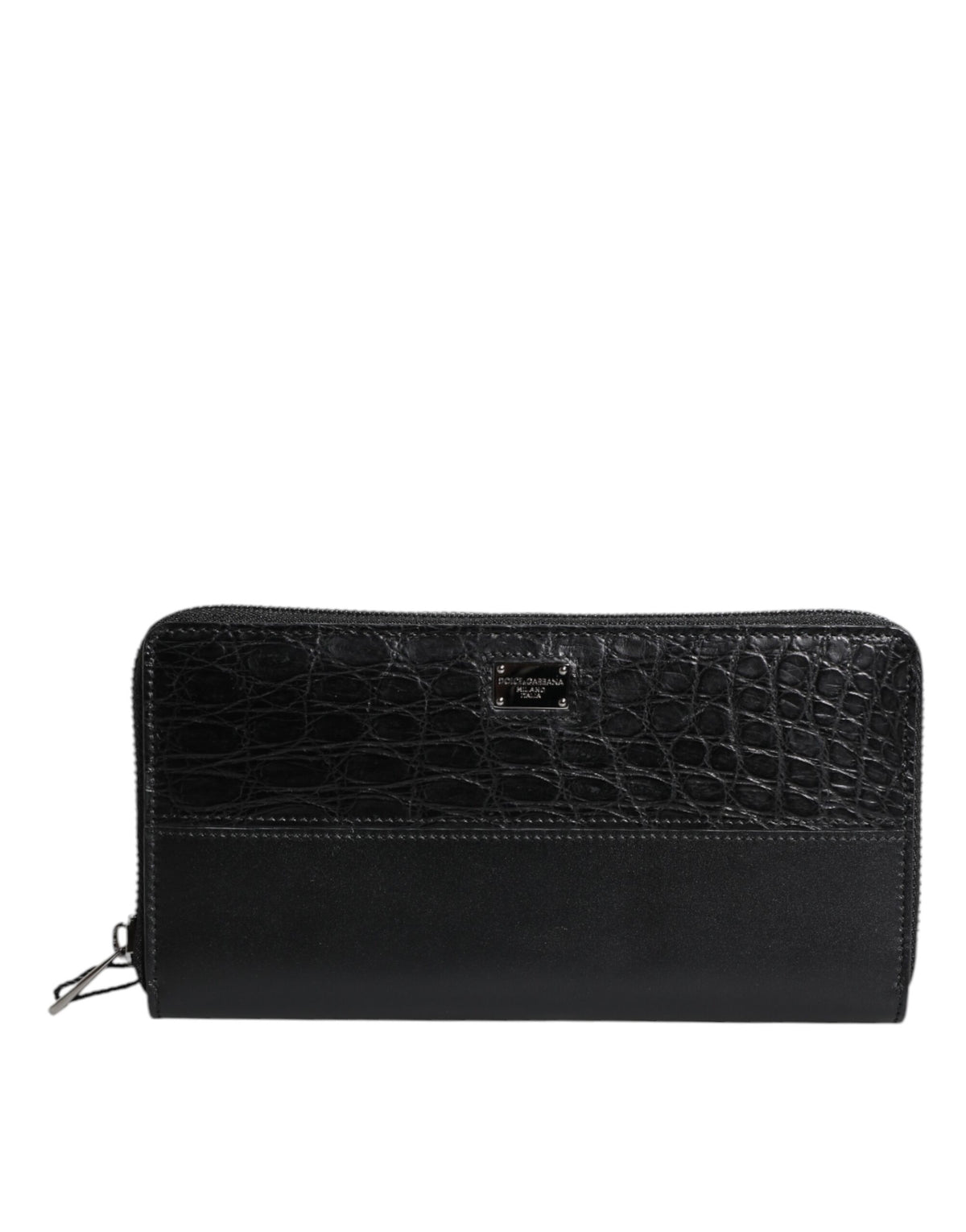 Portefeuille continental zippé en cuir noir Dolce &amp; Gabbana avec plaque logo
