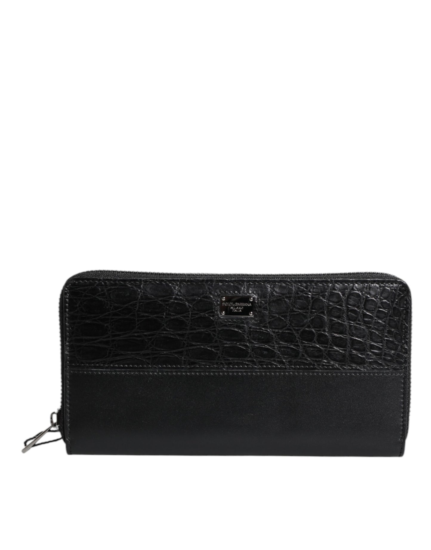 Dolce &amp; Gabbana zwarte leren continentale portemonnee met logo-plaquette en ritssluiting