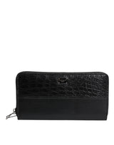 Portefeuille continental zippé en cuir noir Dolce &amp; Gabbana avec plaque logo