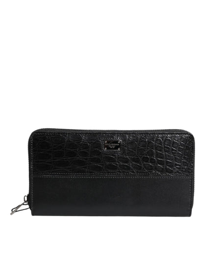 Dolce &amp; Gabbana zwarte leren continentale portemonnee met logo-plaquette en ritssluiting