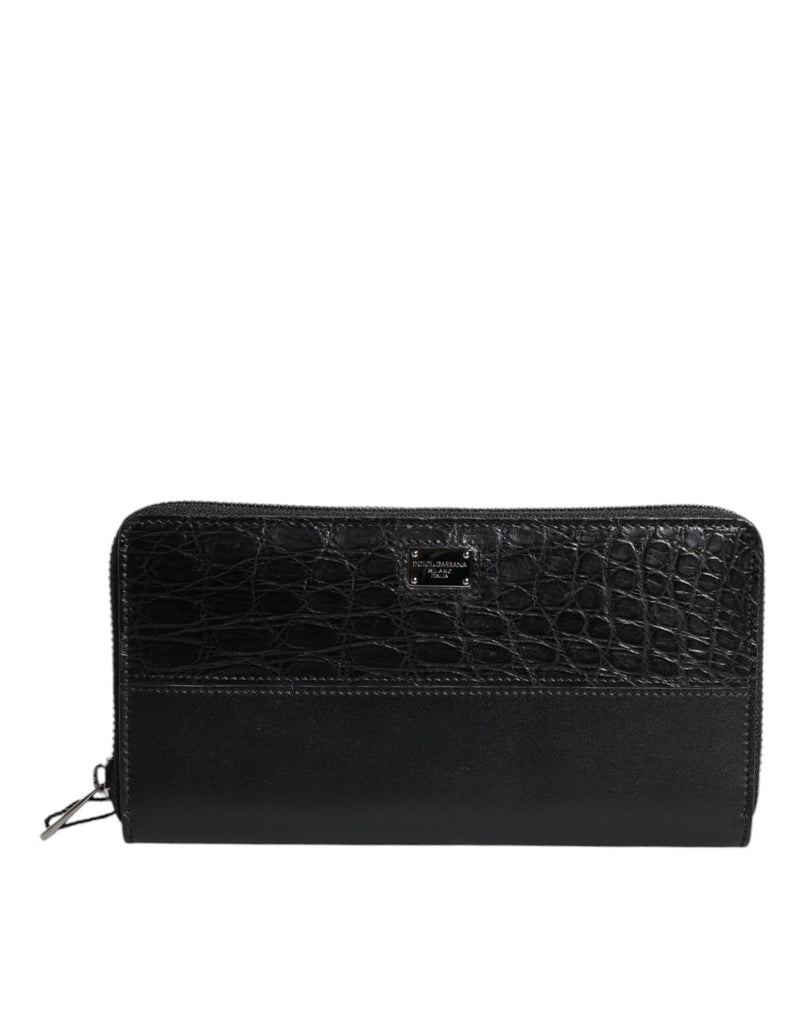 Dolce &amp; Gabbana zwarte leren continentale portemonnee met logo-plaquette en ritssluiting