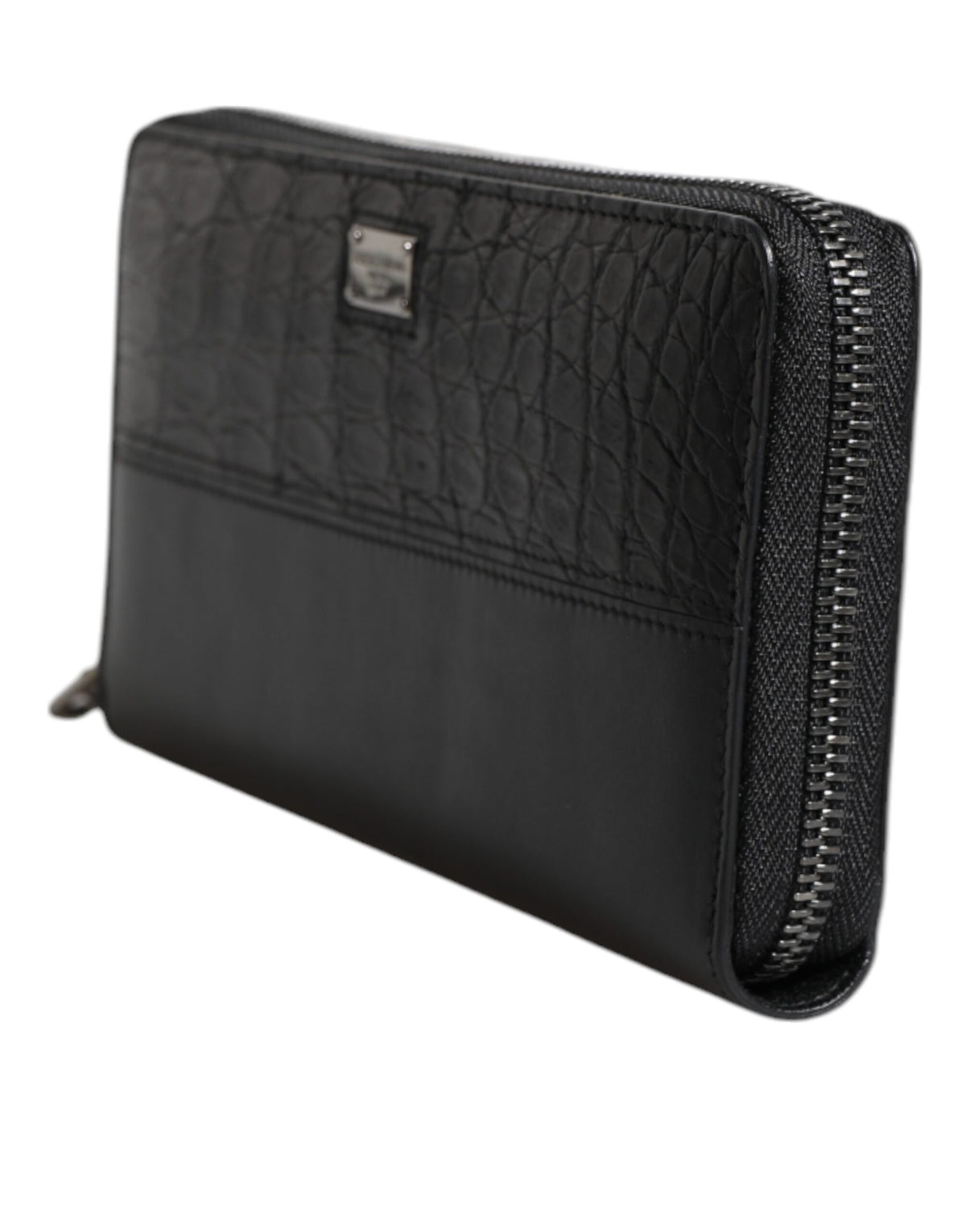 Portefeuille continental zippé en cuir noir Dolce &amp; Gabbana avec plaque logo