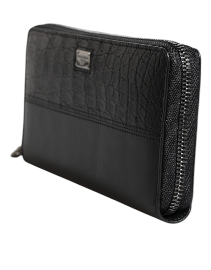 Dolce &amp; Gabbana zwarte leren continentale portemonnee met logo-plaquette en ritssluiting