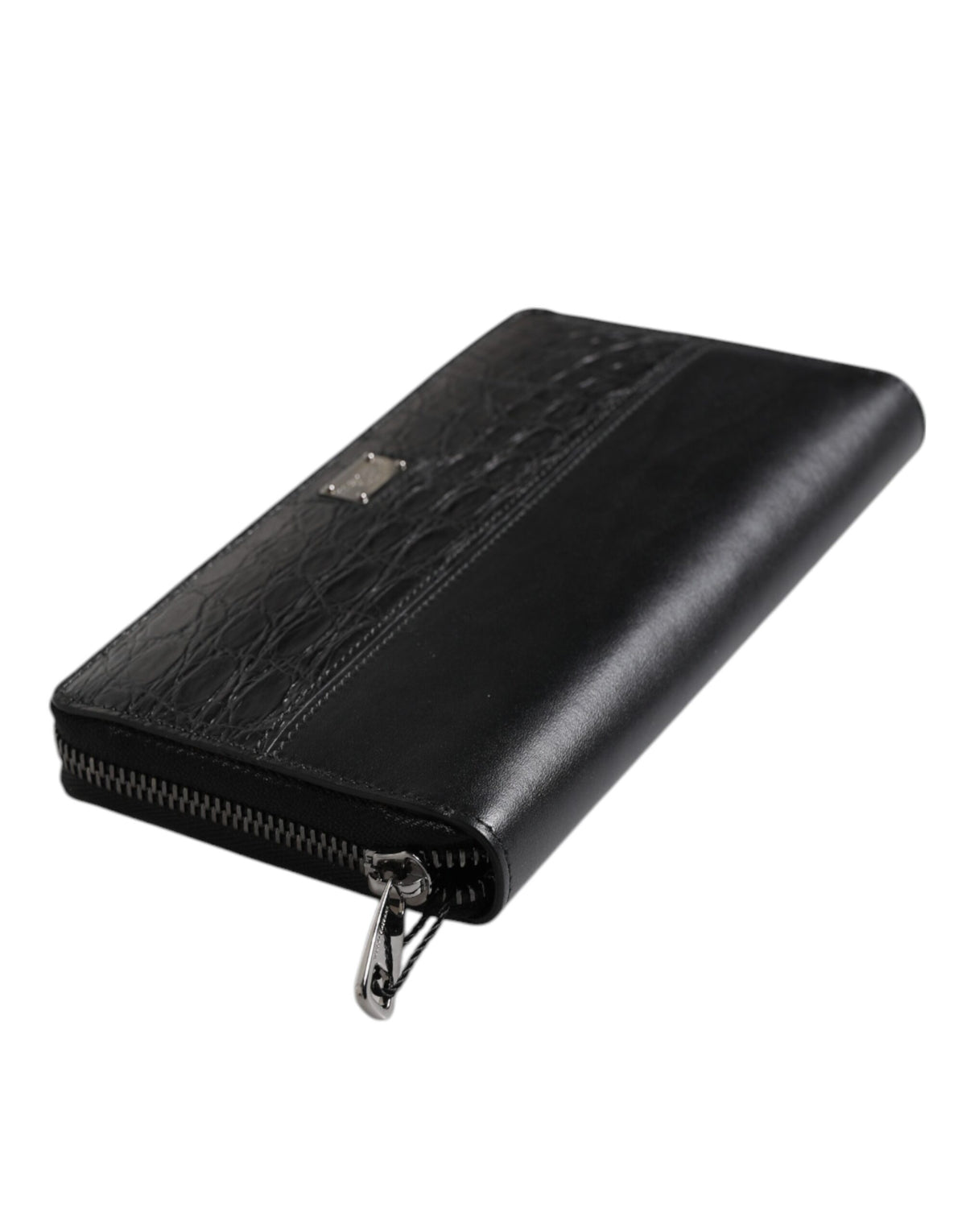 Portefeuille continental zippé en cuir noir Dolce &amp; Gabbana avec plaque logo