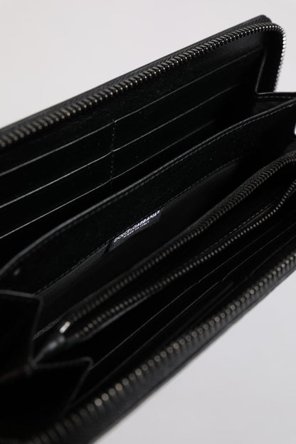 Dolce & Gabbana zwarte leren portemonnee met logo-plaquette en ritssluiting rondom
