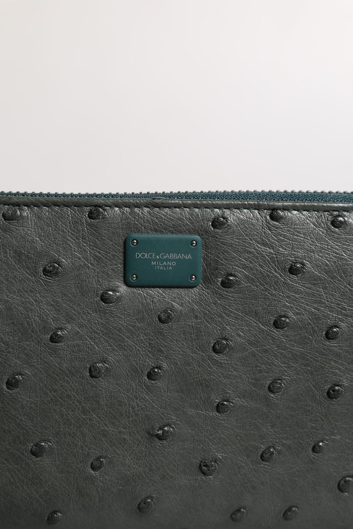 Portefeuille continental zippé Dolce &amp; Gabbana avec plaque logo en autruche verte