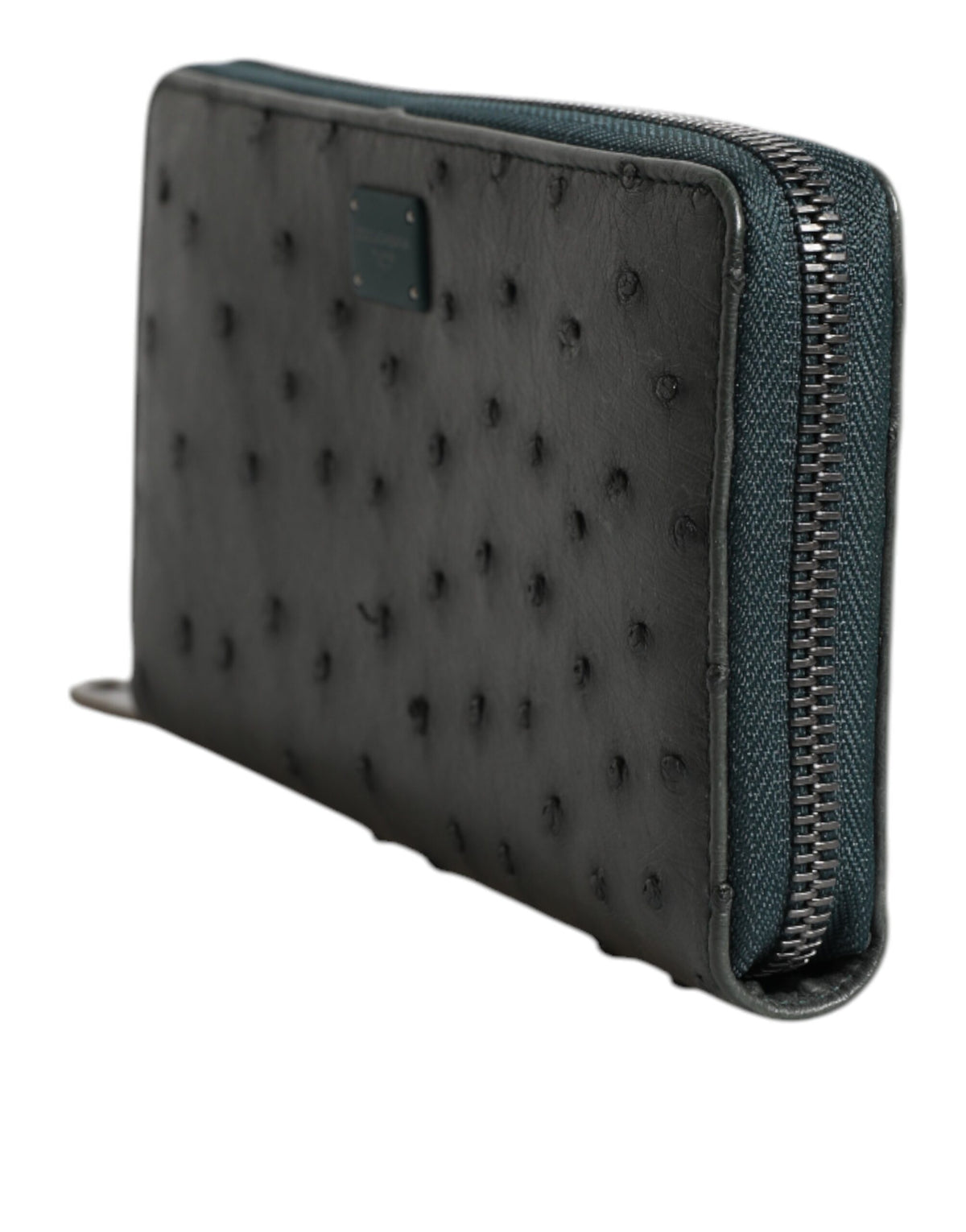 Portefeuille continental zippé Dolce &amp; Gabbana avec plaque logo en autruche verte