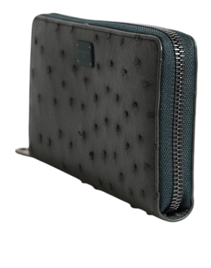 Dolce & Gabbana Groene Ostrich Logo Plaque Ritssluiting Continentale Portemonnee